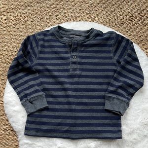 3T Wonderkids Grey and Navy Blue Striped Thermal Button Up Shirt
